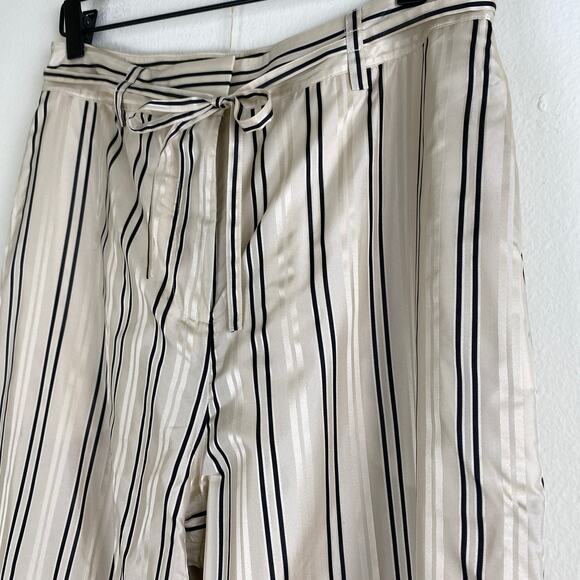 FRAME Silk Safari Pants Size 12 Cream Black Striped Jacquard Wide Leg Career - Picture 8 of 16
